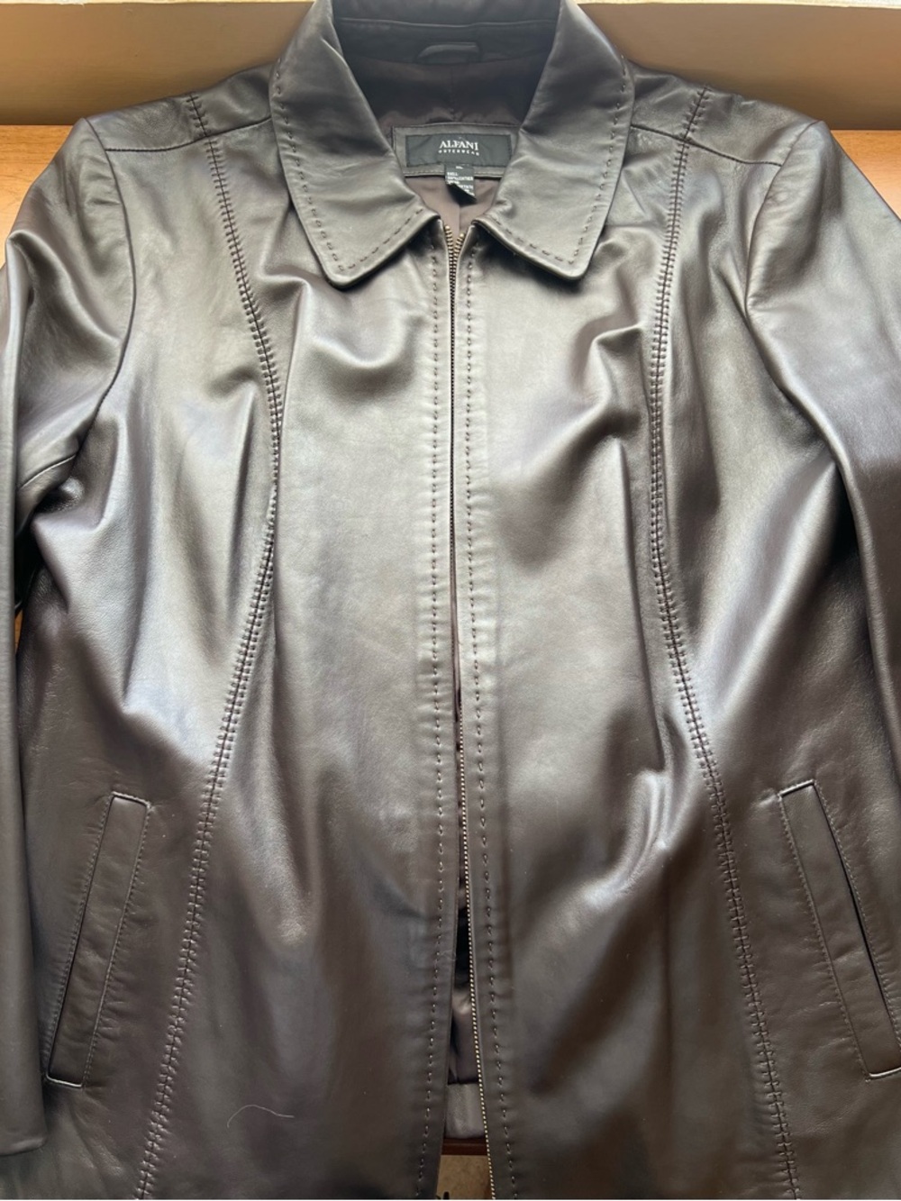 Alfani Women's Dark Brown Leather Zip Jacket